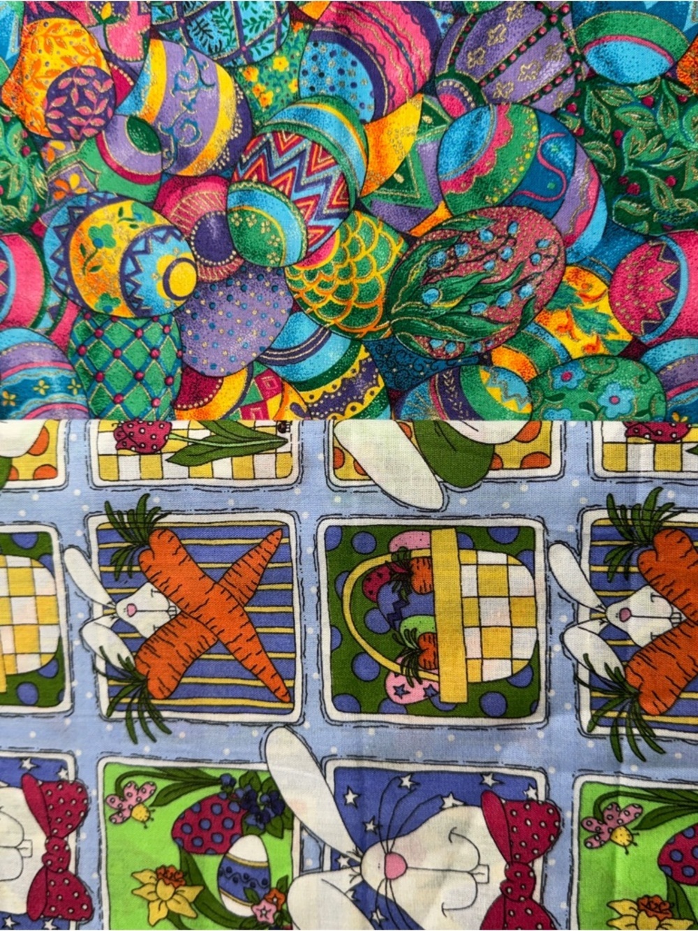 2 1/8 yd Bundle Bright Multicolor Easter Egg & Bunny Cotton Fabric #969